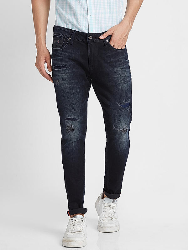 Killer Men Dark Blue Solid Ankle Fit Jeans