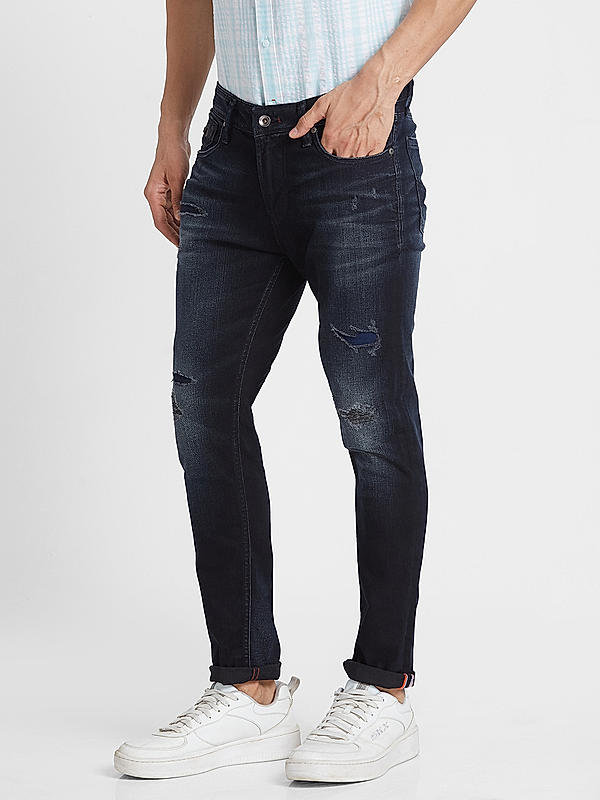 Killer Men Dark Blue Solid Ankle Fit Jeans