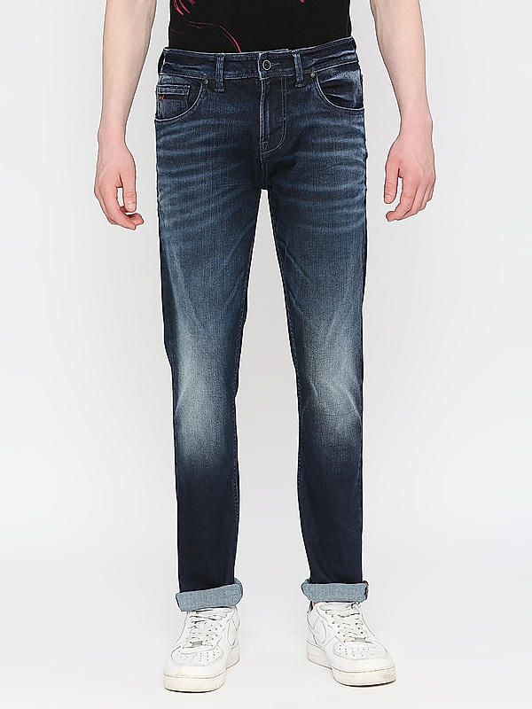 Killer Men Dark Blue Solid Ankle Fit Jeans