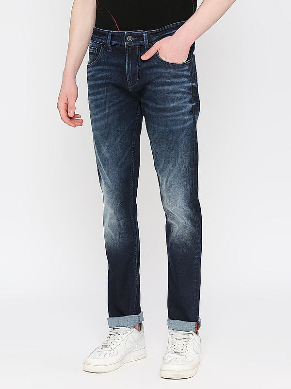 Killer Men Dark Blue Solid Ankle Fit Jeans