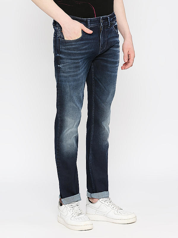 Killer Men Dark Blue Solid Ankle Fit Jeans