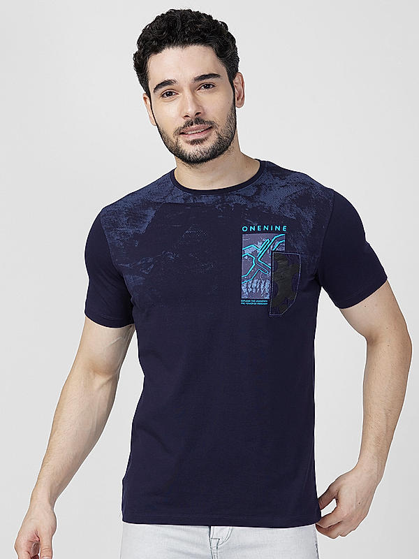 Killer Men Navy Blue Regular Slim Fit T-Shirts