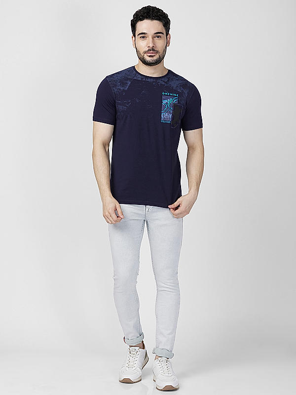 Killer Men Navy Blue Regular Slim Fit T-Shirts