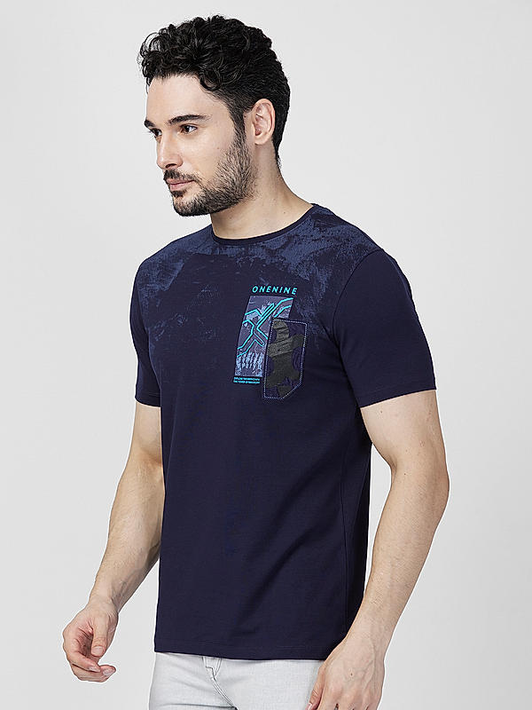 Killer Men Navy Blue Regular Slim Fit T-Shirts