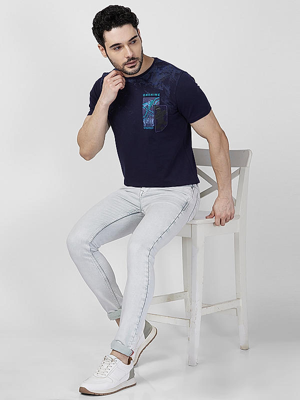 Killer Men Navy Blue Regular Slim Fit T-Shirts