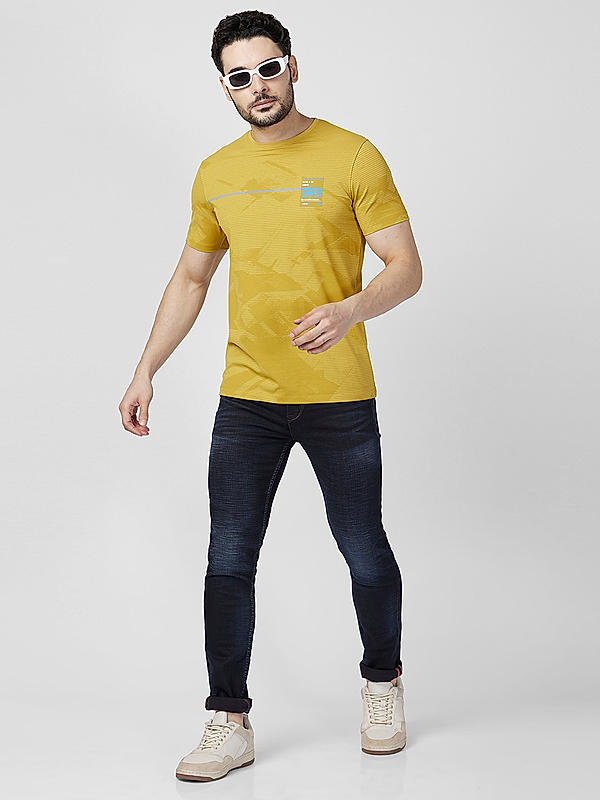 Killer Men Yellow Regular Slim Fit T-Shirts