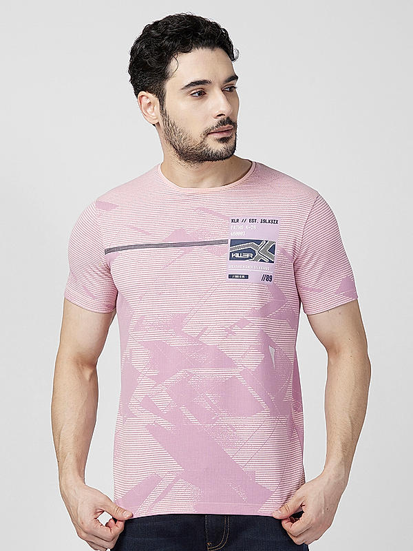 Killer Men Pink Regular Slim Fit T-Shirts