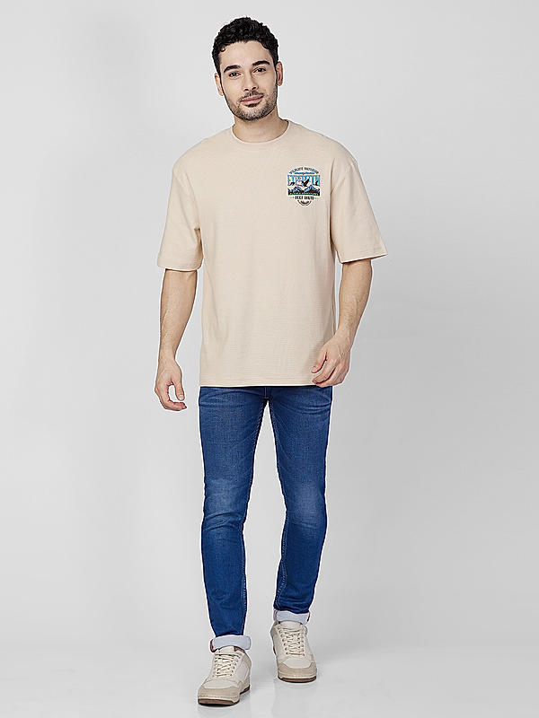 Killer Men Beige Regular Slim Fit T-Shirts