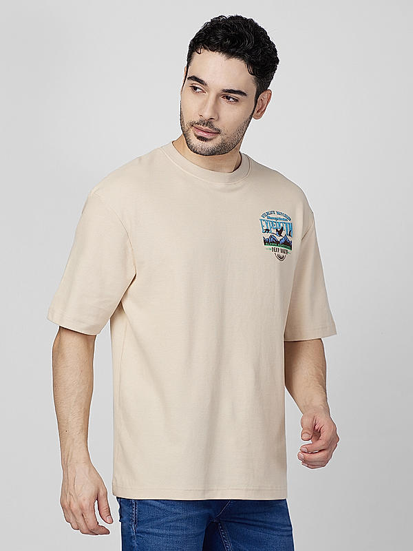 Killer Men Beige Regular Slim Fit T-Shirts