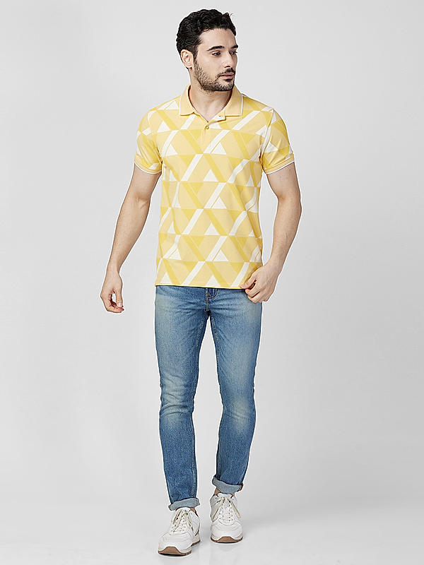 Killer Men Yellow Regular Slim Fit T-Shirts