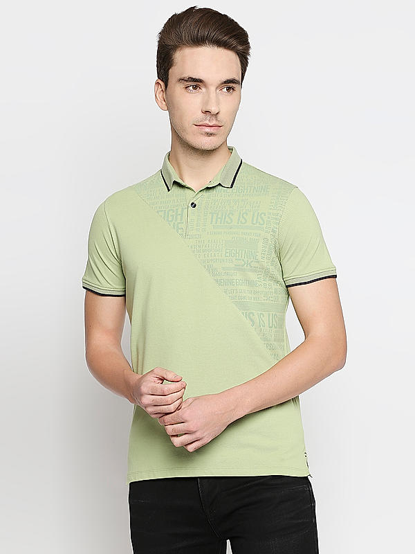 Killer Green Printed Slim Fit Polo Neck  T-Shirts