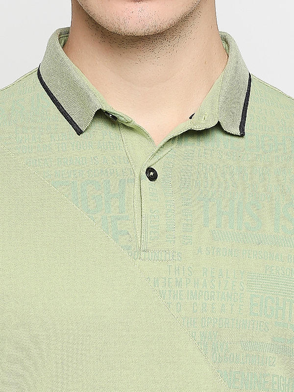 Killer Green Printed Slim Fit Polo Neck  T-Shirts