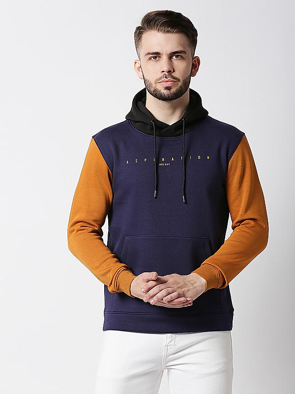 KILLER MEN'S FASHION COTTON BLENDED NAVY FLEECE CHEST PRINT SWEAT SHIRTS