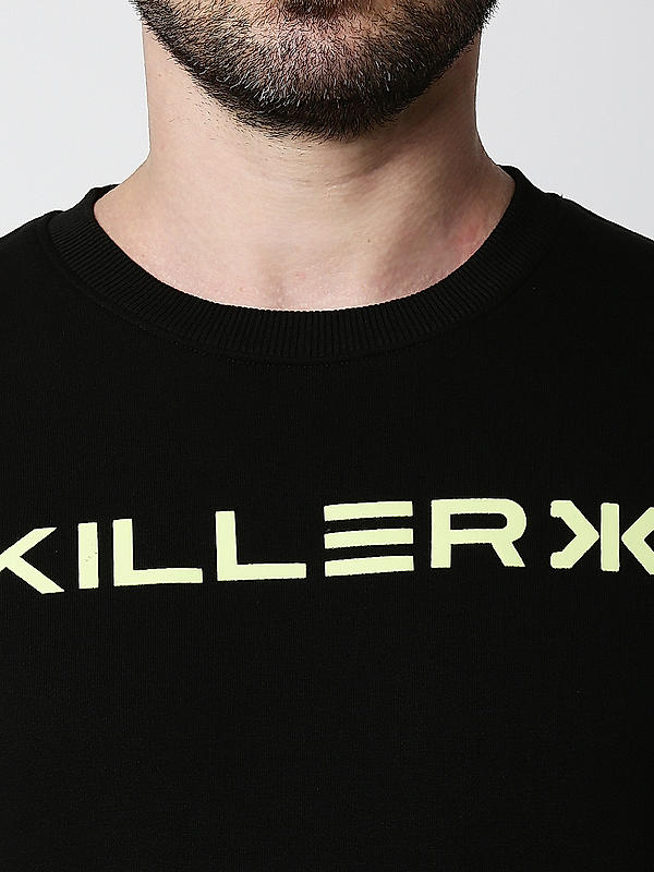 Killer Black Round Neck  Printed Regular Fit Sweat Shirts