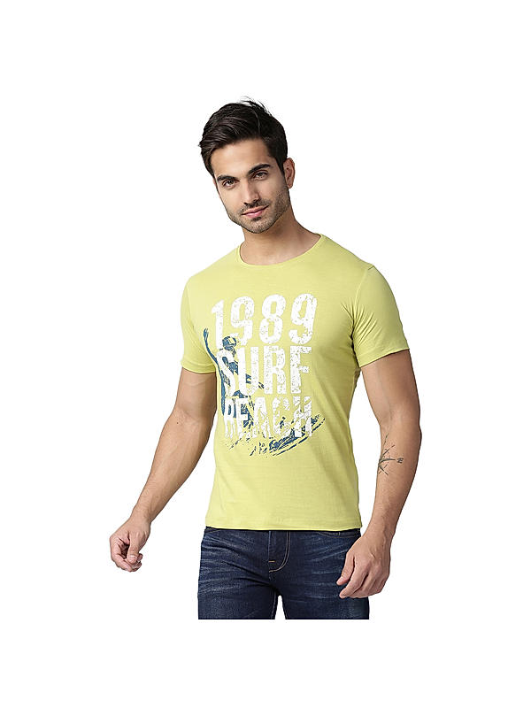 KILLER MEN'S FASHION COTTON BLENDEDROUND NECK H/S SOLID DYED WITHOUT POCKET GREEN T-SHIRTS