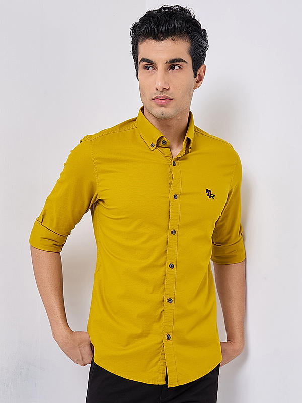 Killer Men Yellow Regular Slim Fit Shirts