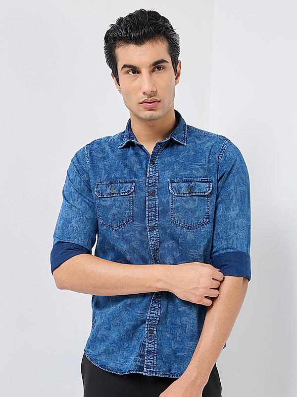 Killer Men Blue Regular Slim Fit Shirts
