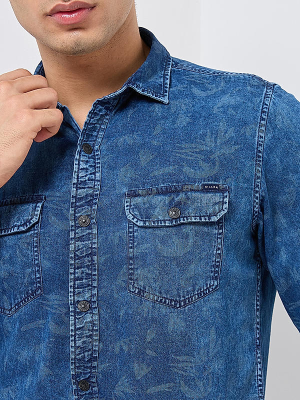 Killer Men Blue Regular Slim Fit Shirts