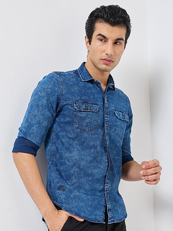 Killer Men Blue Regular Slim Fit Shirts