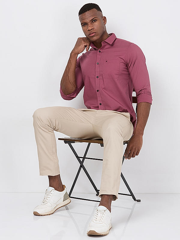 Killer Men Pink Regular Slim Fit Shirts