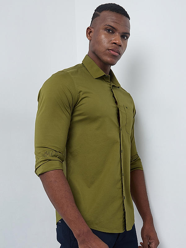 Killer Men Green Regular Slim Fit Shirts