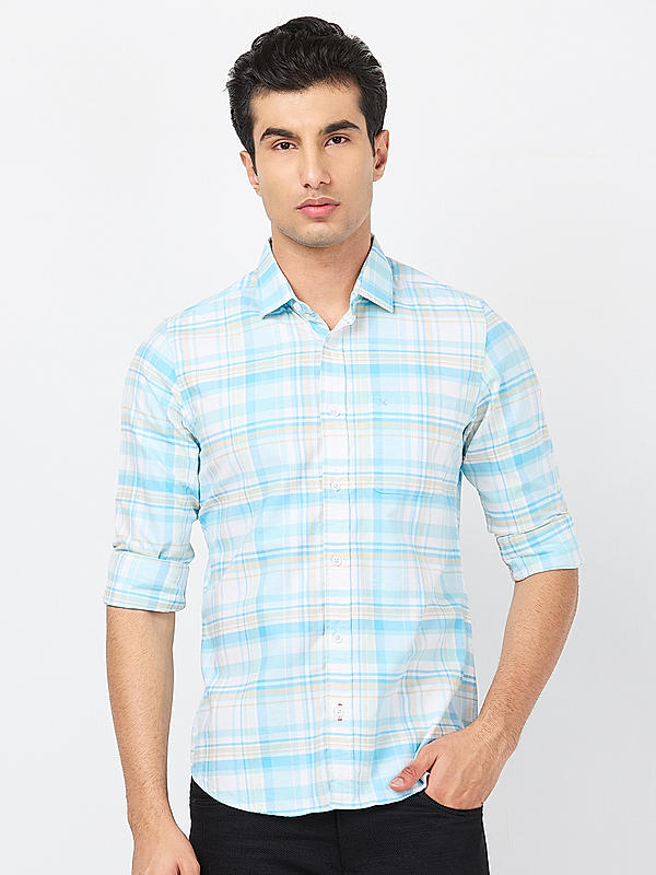 Killer Men Sky Blue Regular Slim Fit Shirts