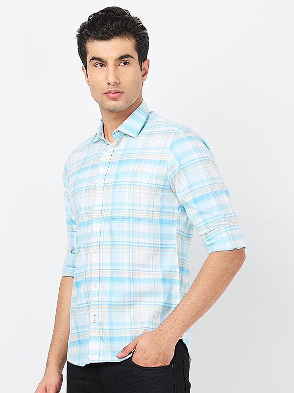 Killer Men Sky Blue Regular Slim Fit Shirts