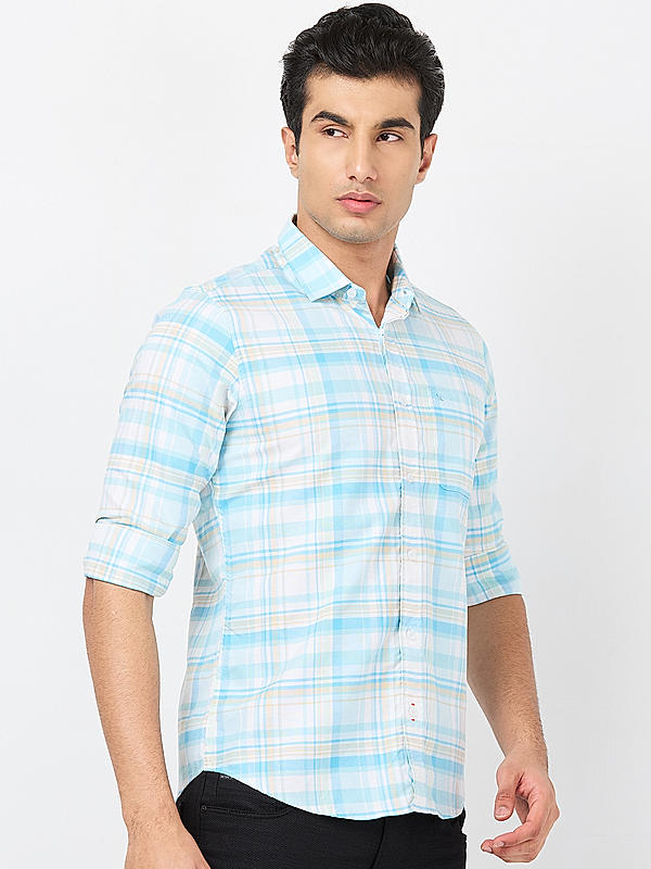 Killer Men Sky Blue Regular Slim Fit Shirts