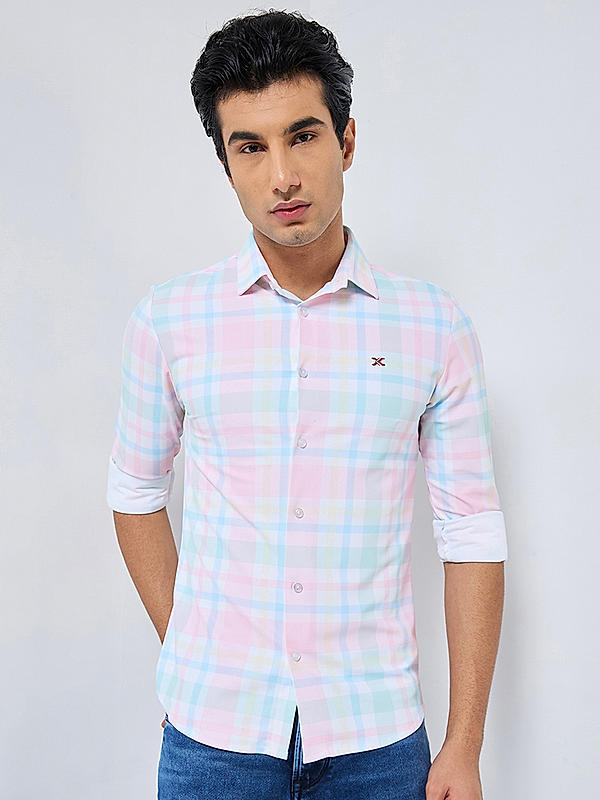 Killer Men Pink Regular Slim Fit Shirts