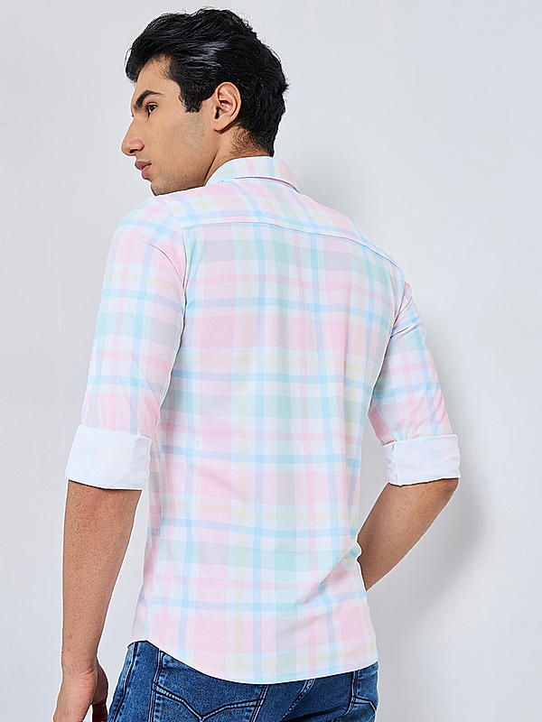 Killer Men Pink Regular Slim Fit Shirts