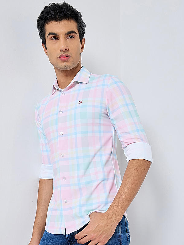 Killer Men Pink Regular Slim Fit Shirts