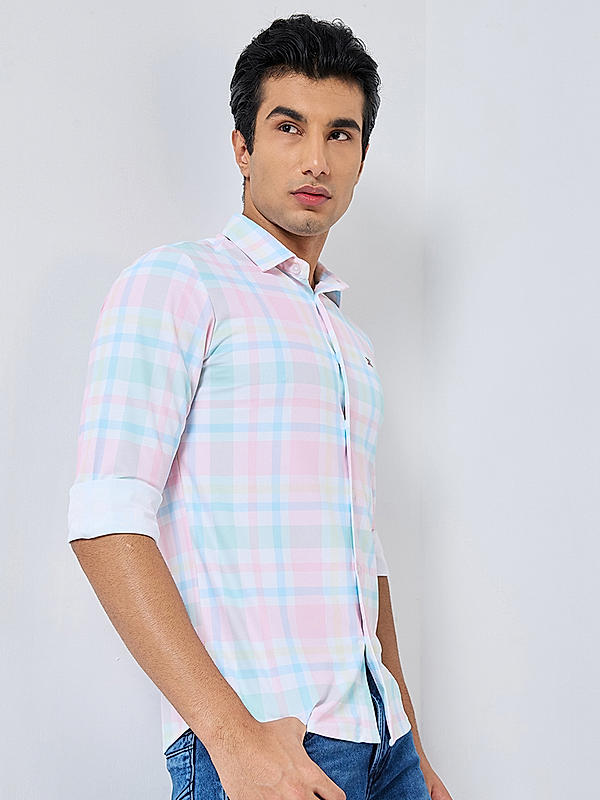 Killer Men Pink Regular Slim Fit Shirts