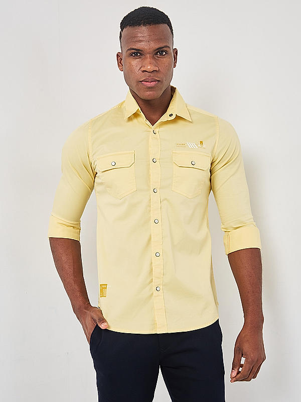 Killer Men Yellow Regular Slim Fit Shirts