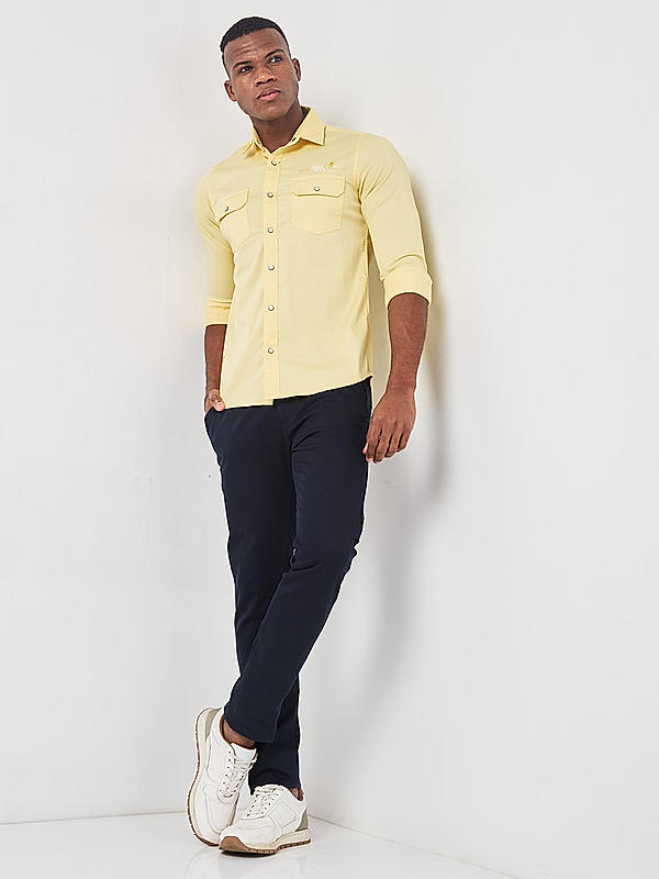 Killer Men Yellow Regular Slim Fit Shirts