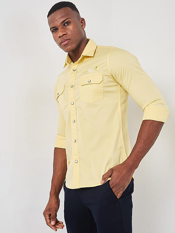 Killer Men Yellow Regular Slim Fit Shirts