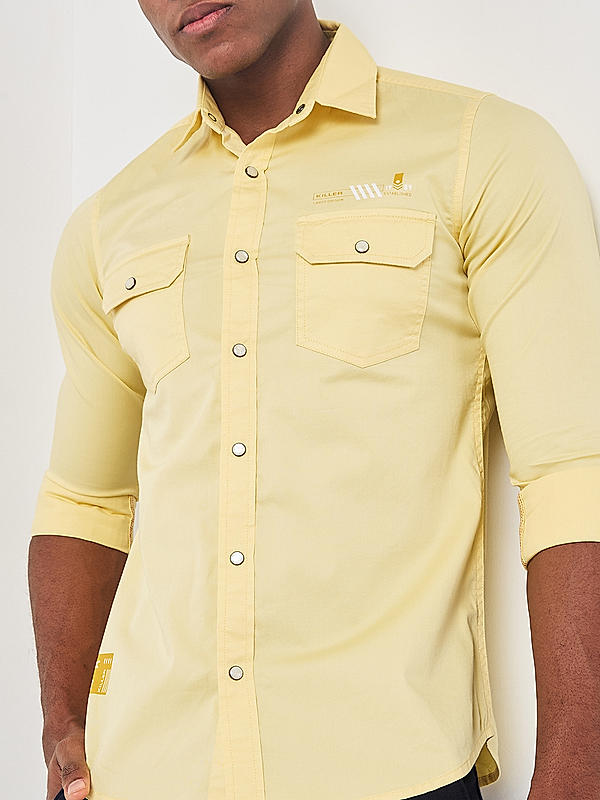 Killer Men Yellow Regular Slim Fit Shirts