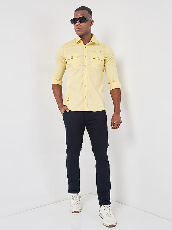 Killer Men Yellow Regular Slim Fit Shirts