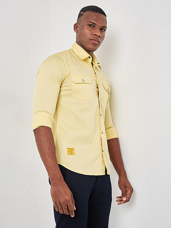 Killer Men Yellow Regular Slim Fit Shirts