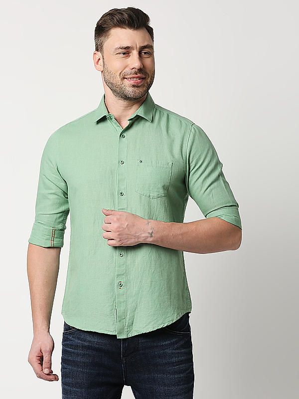 Killer Slim Fit Solid Green Shirts
