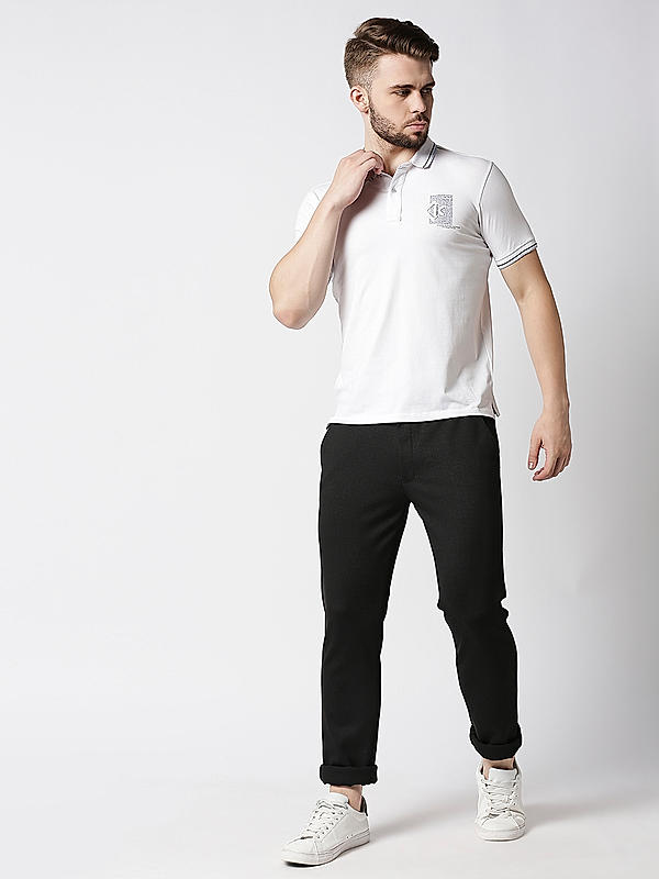 Killer White Printed Slim Fit Polo Neck T-Shirts