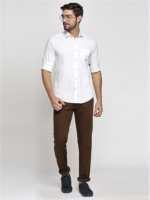 Killer White Solid Comfort Fit Shirts For Men's