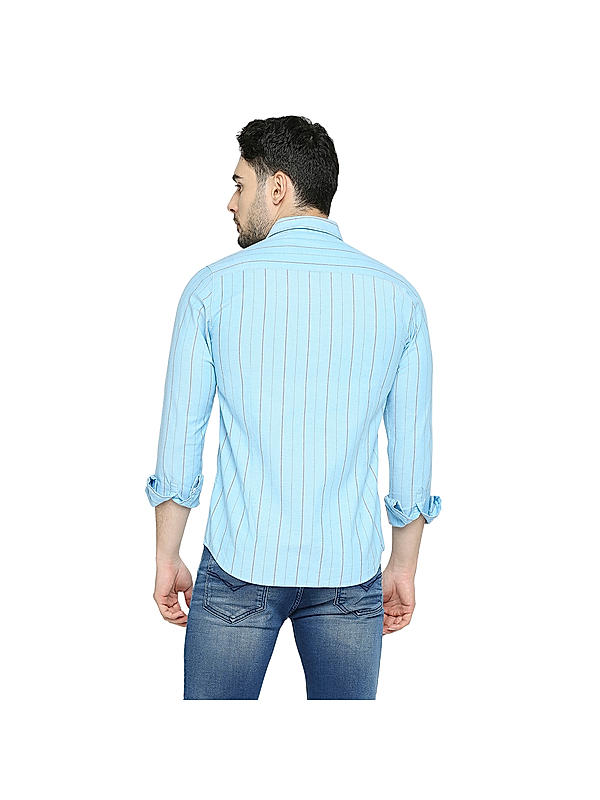 Killer Sky Blue Stripes Comfort Fit Shirts For Men's