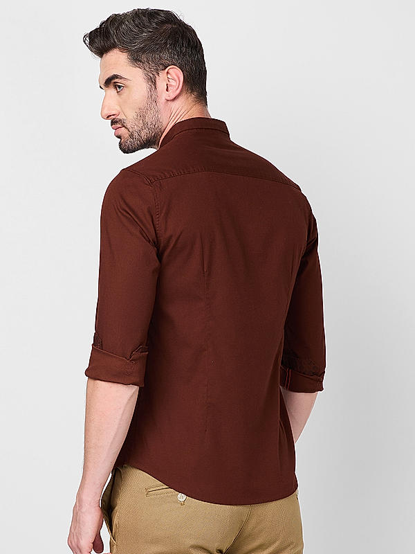 Men Brown Slim Fit Solid Shirts