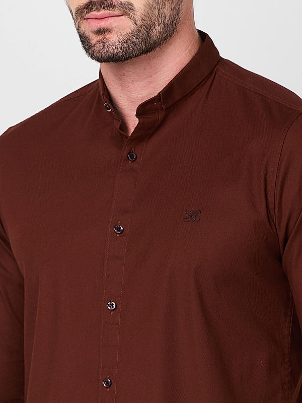 Men Brown Slim Fit Solid Shirts