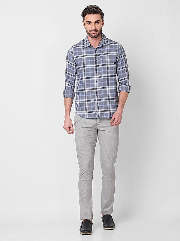 Men Grey Slim Fit Checks Shirts