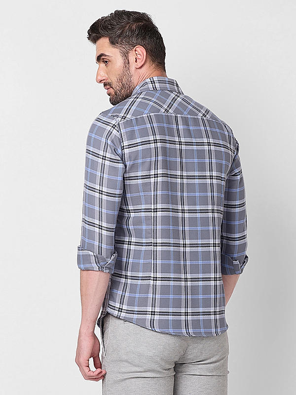 Men Grey Slim Fit Checks Shirts