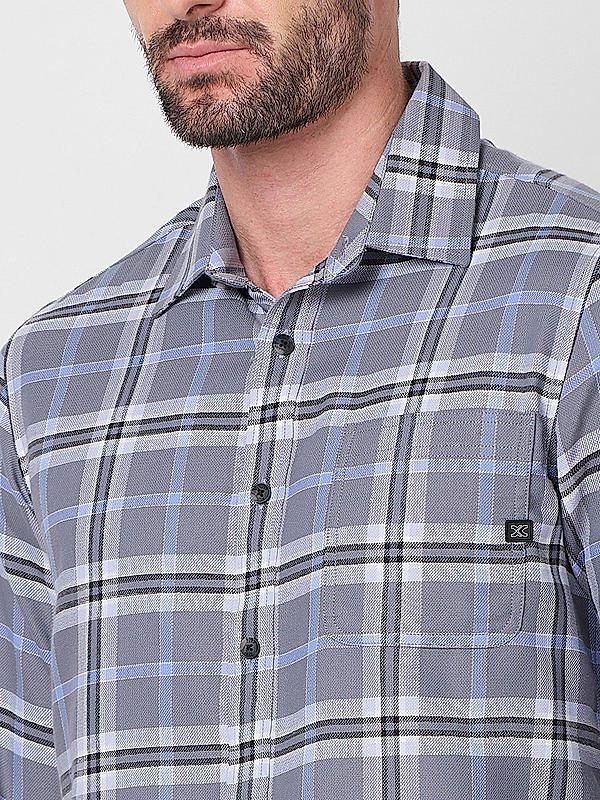 Men Grey Slim Fit Checks Shirts