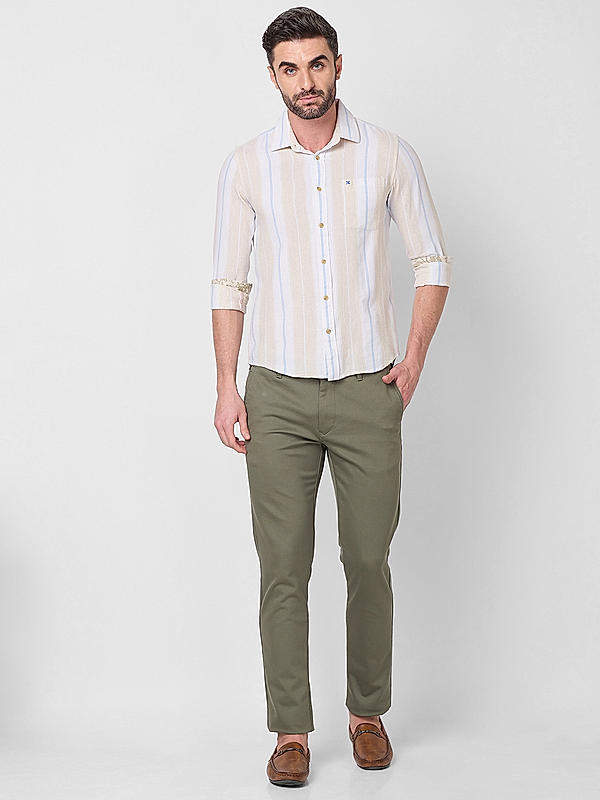 Men Beige Slim Fit Stripe Shirts