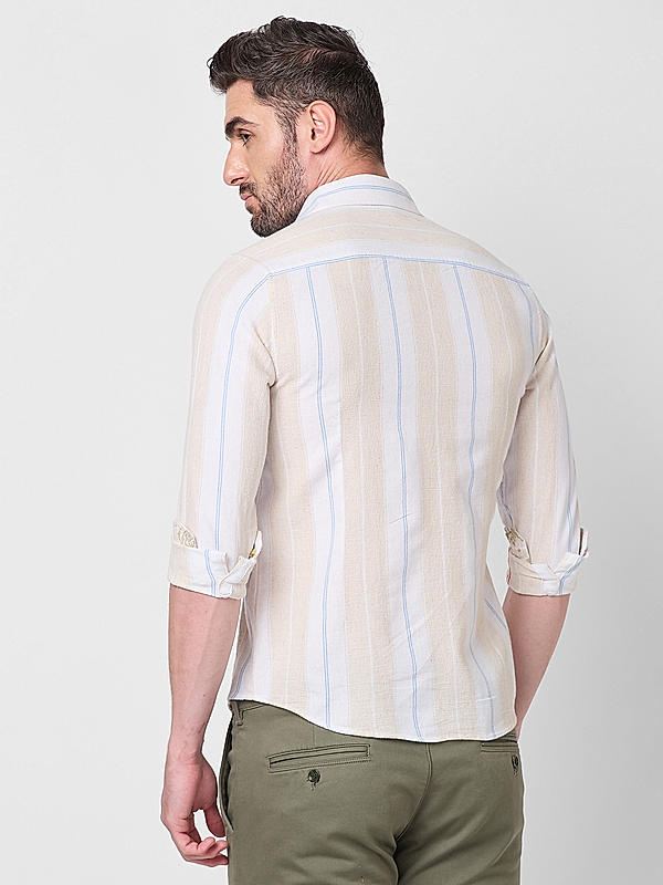 Men Beige Slim Fit Stripe Shirts