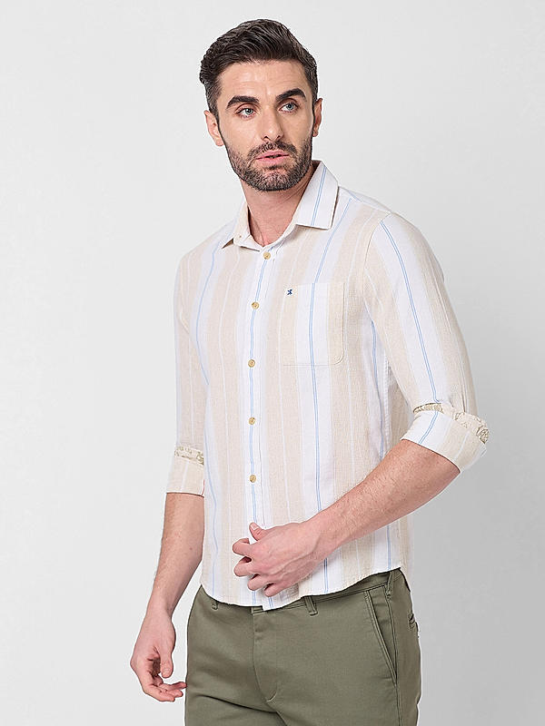 Men Beige Slim Fit Stripe Shirts